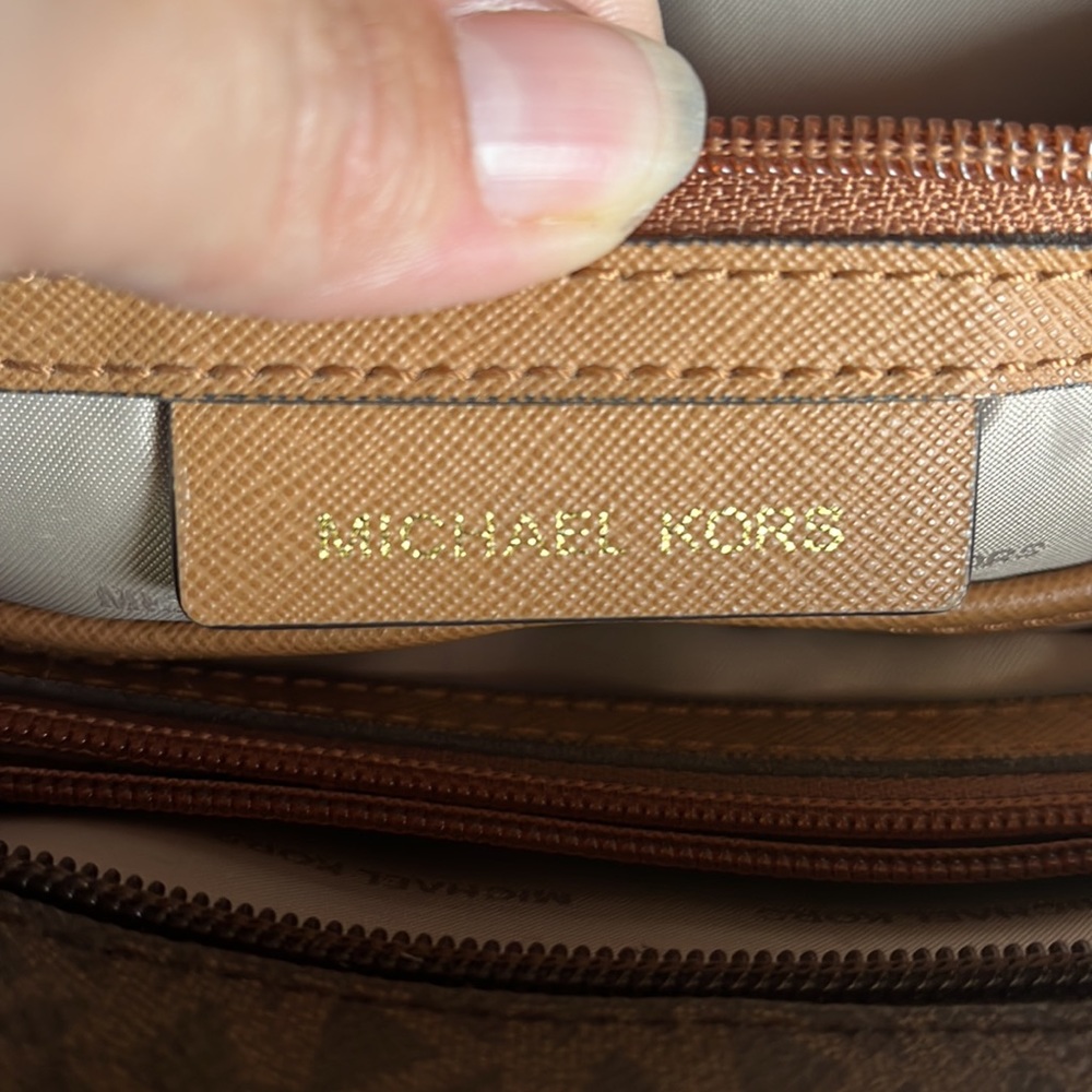Michael Kors Brown and Tan Monogram Tote Shoulder Bag - Picture 7 of 11